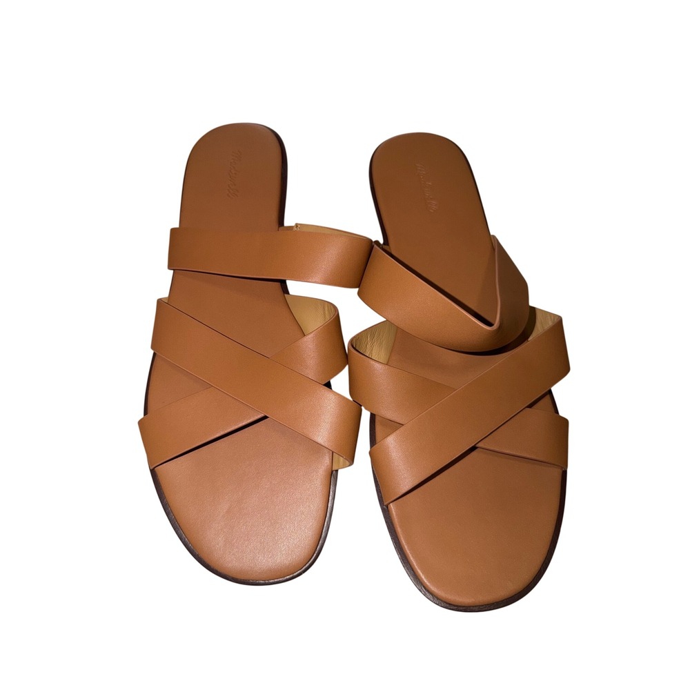 Madewell Mena Slide Sandals Women's Size 10.5 Leather Tan Slip-On Shoes